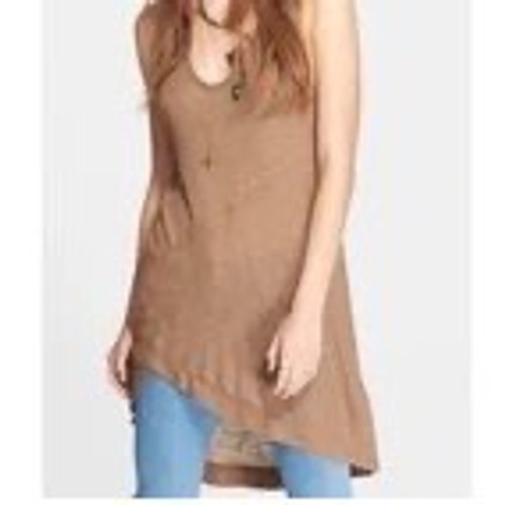 Free People We The Free Tank Top Women M/L Brown Ribbed Boho Linen Blend